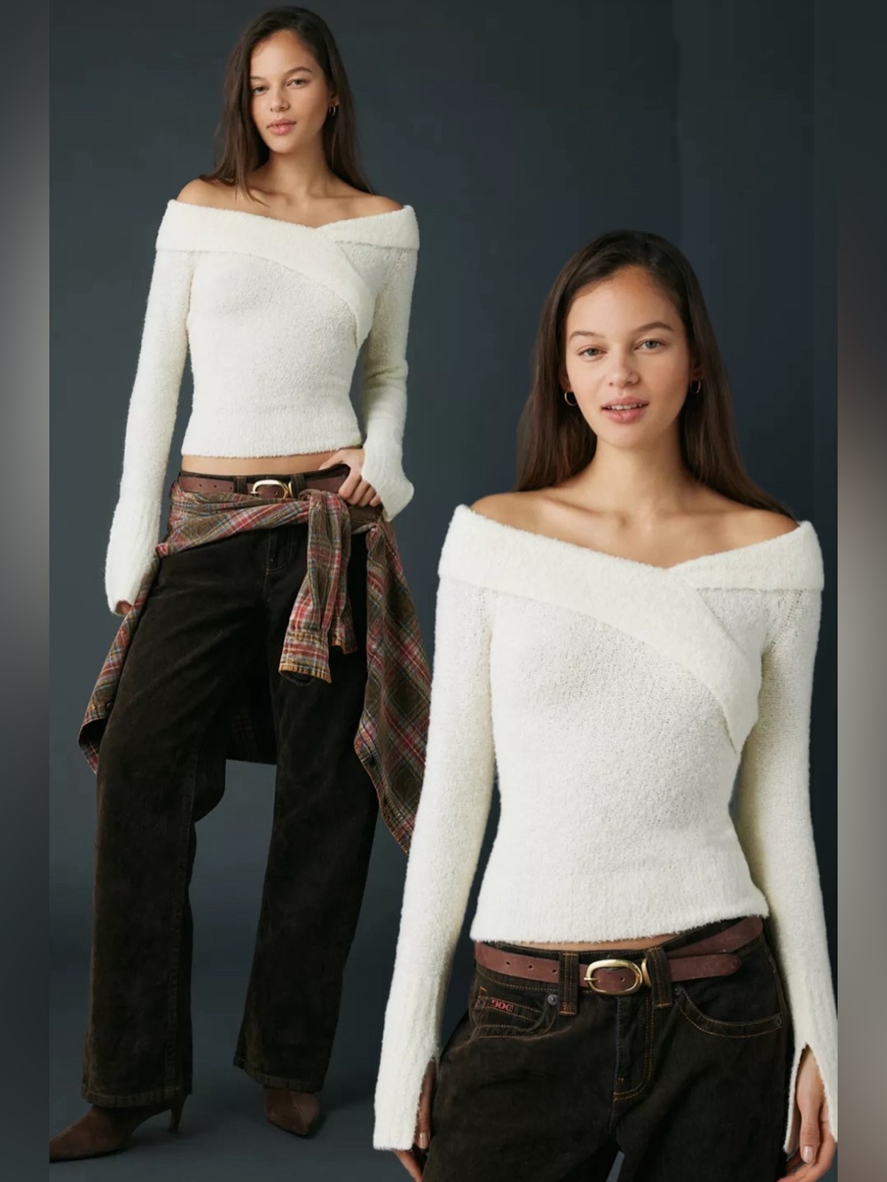 Urban Outfitters | Kimchi Blue Andie Foldover Off-The-Shoulder Sweater White New